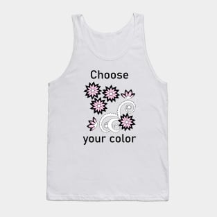 Doodle composition of the black-pink flowers Tank Top